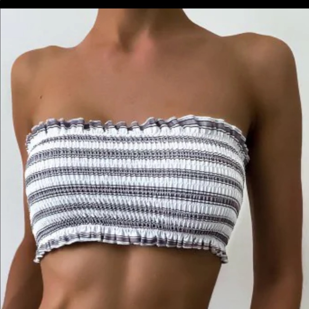 ZAFUL Stripe Smocked Bandeau Top M/6